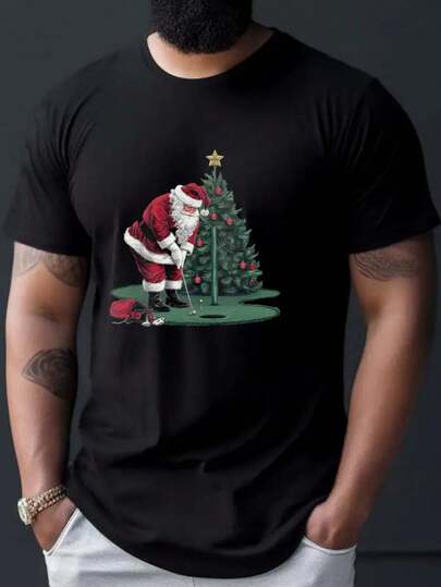 Men'S & Women'S Santa Claus Golfing Graphic T-Shirt - Funny Christmas Tee With Santa In Golfing Pose - Lightweight Summer Shirt For Golf Outings, Parties - Casual Holiday Apparel - Easy-Care Round Neck Top, Christmas T Shirt, Party Attire, Streetwear Style, Digital Print Quality, Holiday Outfit, Street Fashion, Durable Material, Unisex Top, Gift Shoppers