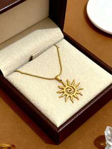 1件复古太阳图腾吊坠项链，女士不锈钢链项链，日常派对首饰礼品，18K金