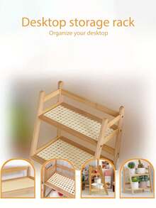 Double-Layer Bamboo Layered Storage Rack, White And Brown, Compact Structure, Saving Space, Suitable For Cosmetics, Towels, Cookers, Kitchens, Bathrooms, Desktops, Party Displays, Kitchen Supplies And Home Decoration. - Màu gỗ - Xem 4
