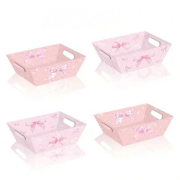 2 pezzi Scatole regalo con fiocco rosa - Eleganti cestini regalo in carta con manici, design floreale e a pois, adatti per celebrazioni femminili, baby shower per ragazze e eventi speciali, confezione regalo | Vassoio rosa | Manici comodi per il trasporto (2 stili, stile casuale)