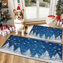 1pc/2pcs Winter Wonderland Snowflake Christmas Pattern Bathroom Anti-Slip Mat, Faux Cashmere Material, Plush Decoration Suitable For Bathrooms, Doorways, Kitchens & Festive Decorations, Machine Washable, Gift Idea - Multicolor - View 8
