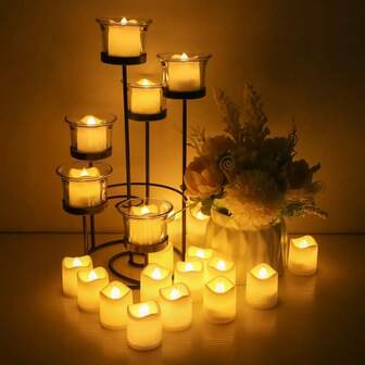 24pcs/Set Travel Decoration Flameless LED Candle Creative Wishing Led Tea Light Warm White Flameless Candle Halloween Christmas Decor Candle Light