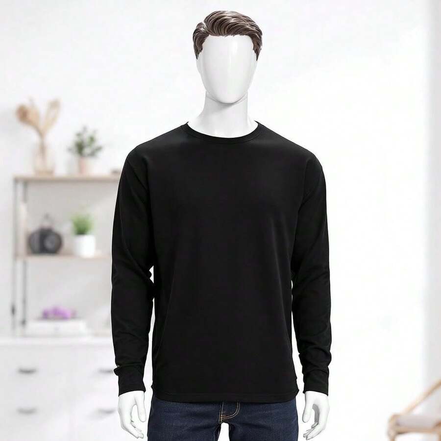 Playera de manga larga tipo deportiva, - Negro - Ver 1