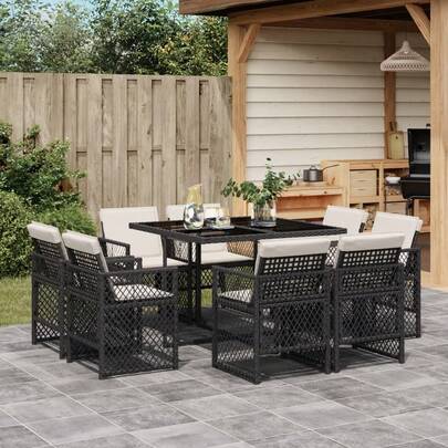 vidaXL 9-Piece Garden Set Poly Rattan Black