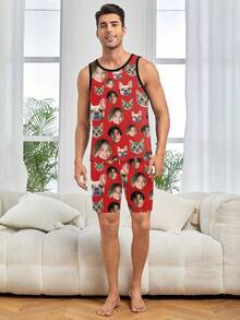 Conjunto de chaleco personalizado para hombres Printstory, personalizado con cualquier patrón, regalo personalizado único, adecuado para familia, amigos, fiestas de vacaciones - Rojo - Ver 4