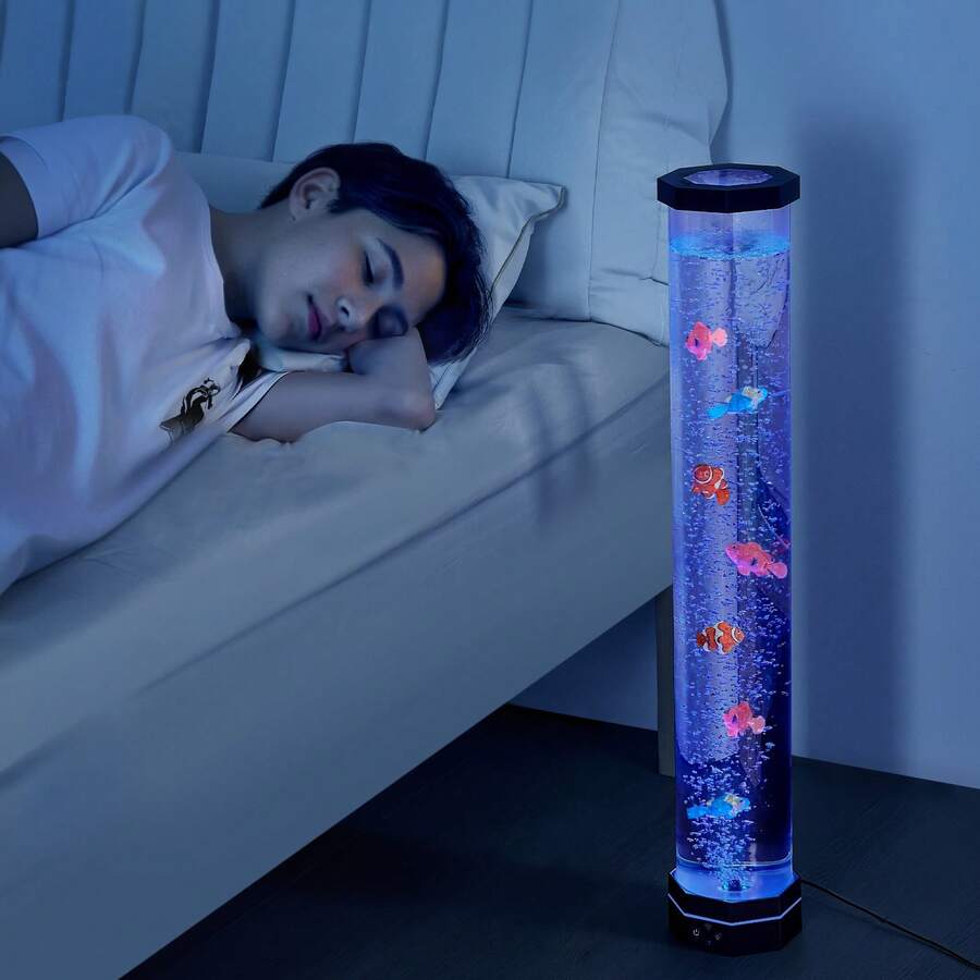 Sensory Bubble Tube Lamp, 2.67 Ft Bubble Fish Tube, Sensory Aquarium Lamp With 6 Floating Fish & 16 Color Effects, Remote Control, Stress Relief Calming Light For Bedroom Living Room Home Decor - 32-inch Stand-mount - View 1