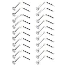 4pcs Stainless Steel Oxidized Cubic Zirconia Nose Studs, L-Shaped Nose Rings, Round CZ Nose Hoop Set