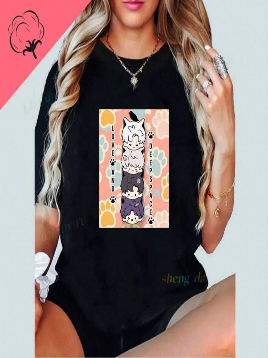 2025 Champion Tank Davis All Match American Fashion Brand Printed Men's And Women's Loose Summer Loose Short Sleeve T Shirt - 黑色 - 查看 1