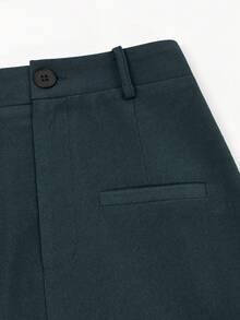 Chân váy thẳng hình quả lê EARO cổ điển, cạp cao, thường ngày, đa năng, co giãn, gợi cảm, thanh lịch, dài dáng chữ A xẻ tà, mùa xuân/thu - Màu xanh lá cây đậm - Xem 4