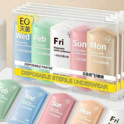 5pcs - Disposable Ladies Underwear, Individually Packaged Antibacterial Travel Panties, Sterile Travel Panties, Soft & Skin-Friendly Disposable Underwear, Vibrant Colors, Ideal For Travel, Leisure, Business Trips And Casual Activities