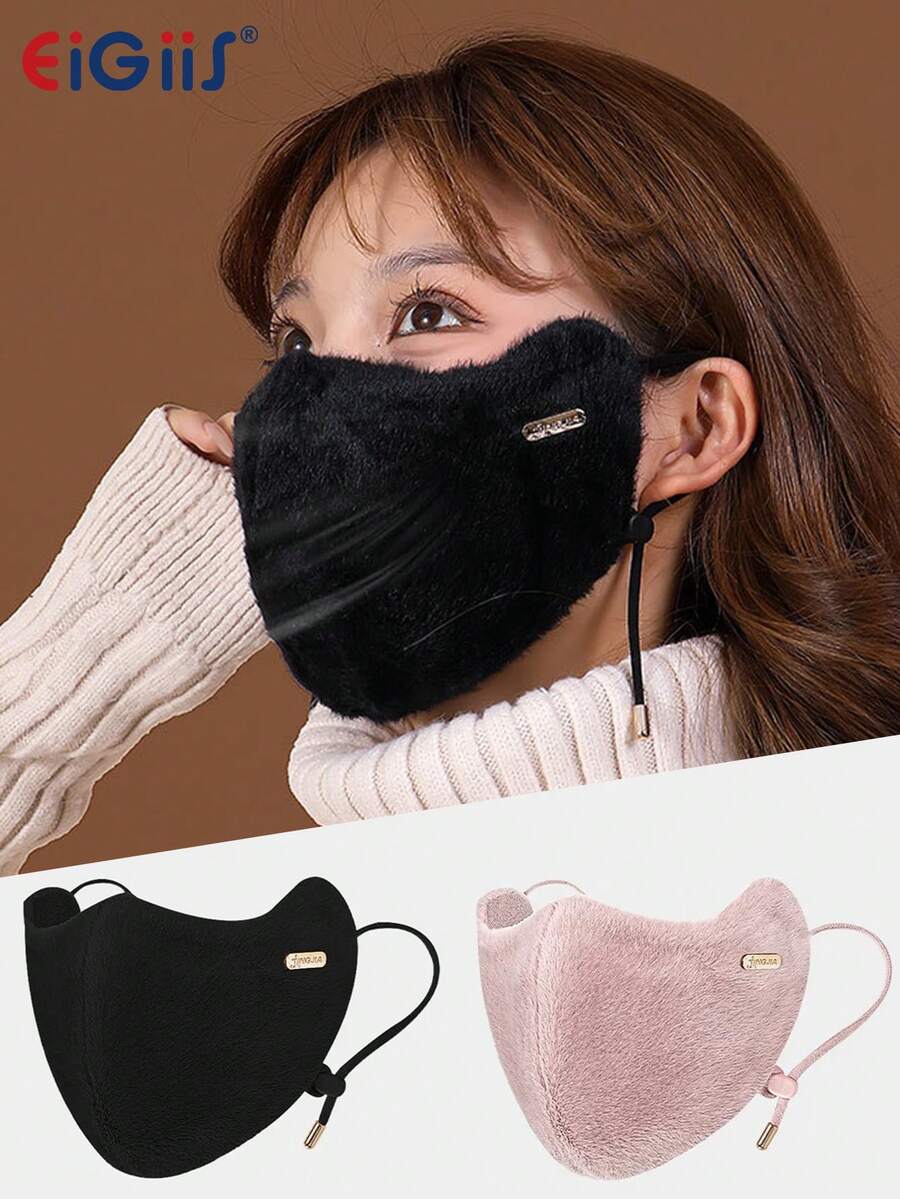 EIGIIS 1pc Women's Autumn And Winter Lightweight Fashion Face Mask, 3D Protective Breathable Outdoor Windproof Warm Thickened Thermal Lined Face Cover, Adjustable Ear Loops, Breathable Reusable