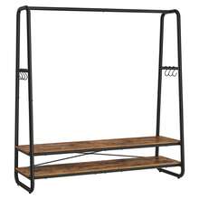 Perchero Burro, Perchero Recibidor con 2 Estantes, 6 Ganchos en Forma de S, Marco de Acero, 45 x 138 x 160 cm, para el Dormitorio, Marrón Rústico y Negro - Negro - Ver 6