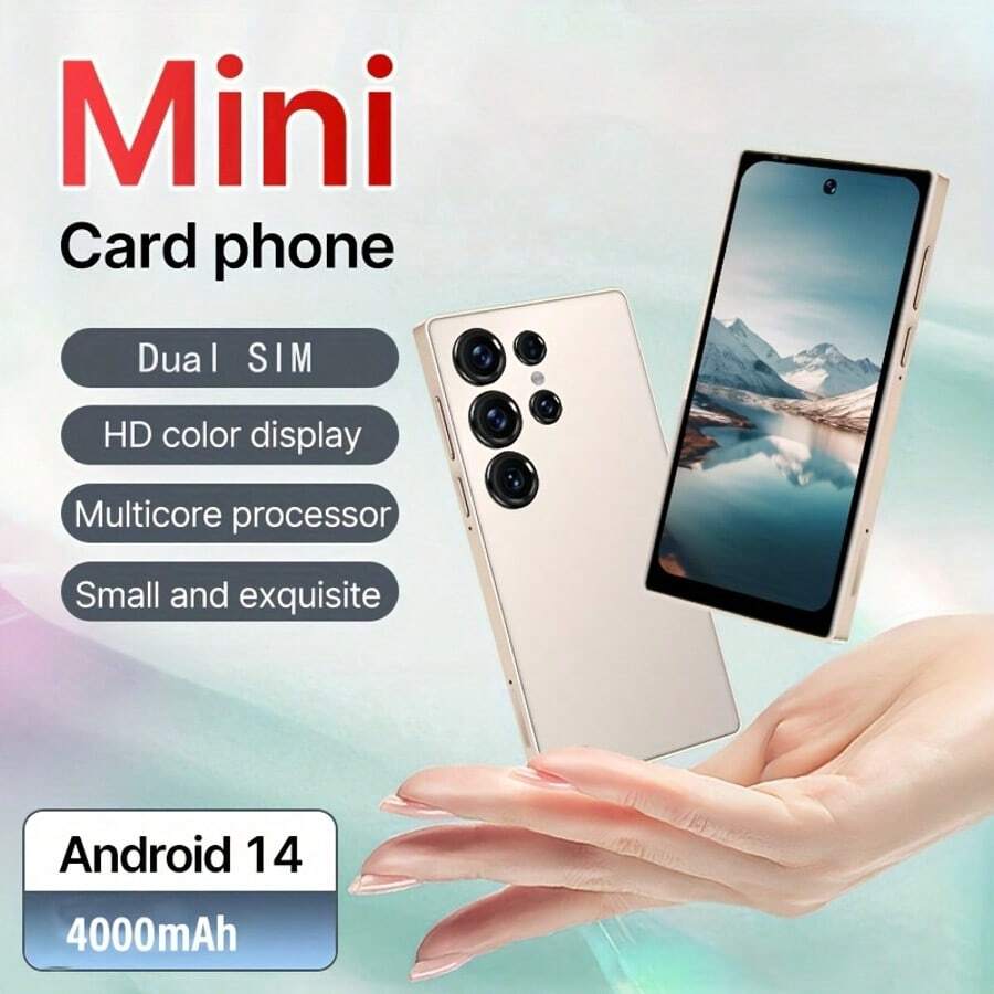 W&O Powerful 2025 New Android Mini Smartphone, 3GB + 64GB, 4000mAh Power, 4.5-Inch HD Display, 20MP + 50MP Camera, Dual SIM, GPS, Oster Essential, Mini Smartphone For, Travel Phone, Lightweight Phone, Compact Design, High-Performance Phone, Dual SIM Phone, Compact - Vàng - Xem 1