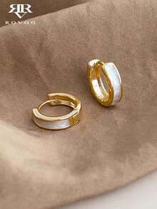 1 Pair Minimalist Petite Luxurious Everyday Versatile Geometric Fashion Copper Hoop Earrings For Women - trắng - Xem 6