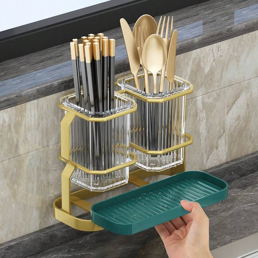 Soporte de lujo para palillos, estante multifuncional para cuchillos de cocina, cubo colgante para palillos con escurridor - Multicolor - Ver 1