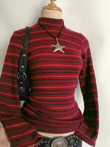 DEAR MOLLY Weihnachten gestreifter figurbetonter Langarm Rundhals Strickpullover, Damen elegante Mode Lässig vielseitige Strickware geeignet für Weihnachten, Silvester Party, Boho-Stil Winteroutfit, Valentinstag Geschenk