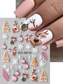 2 pezzi Adesivi per unghie natalizi con renne e Babbo Natale, decorazioni a rilievo 5D a fiocchi di neve, per manicure festive, decorazioni per unghie 3D per il Natale