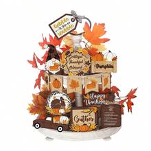 Thanksgiving Tiered Tray Decor Set 15Pcs Wooden Fall Table Signs For Home Office Party Decor - Multicolor - View 6