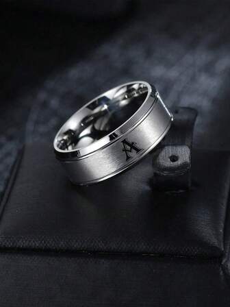 1 pieza Anillo clásico escalonado de acero inoxidable mate de moda para hombre