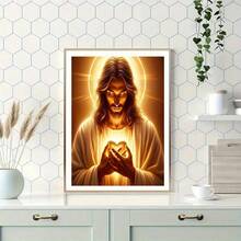 Pintura de diamantes 5D redonda, figura religiosa retrato de Jesús, pintura de diamantes DIY para adultos, kit de pintura de diamantes acrílicos para decoración de pared del hogar