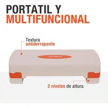 Banco de aeróbicos para gimnasio, banco de ejercicio| ideal para fitness, con 2 elevadores ajustables y extraíbles| banco step con múltiples posiciones. - Beige / Naranja - Ver 8