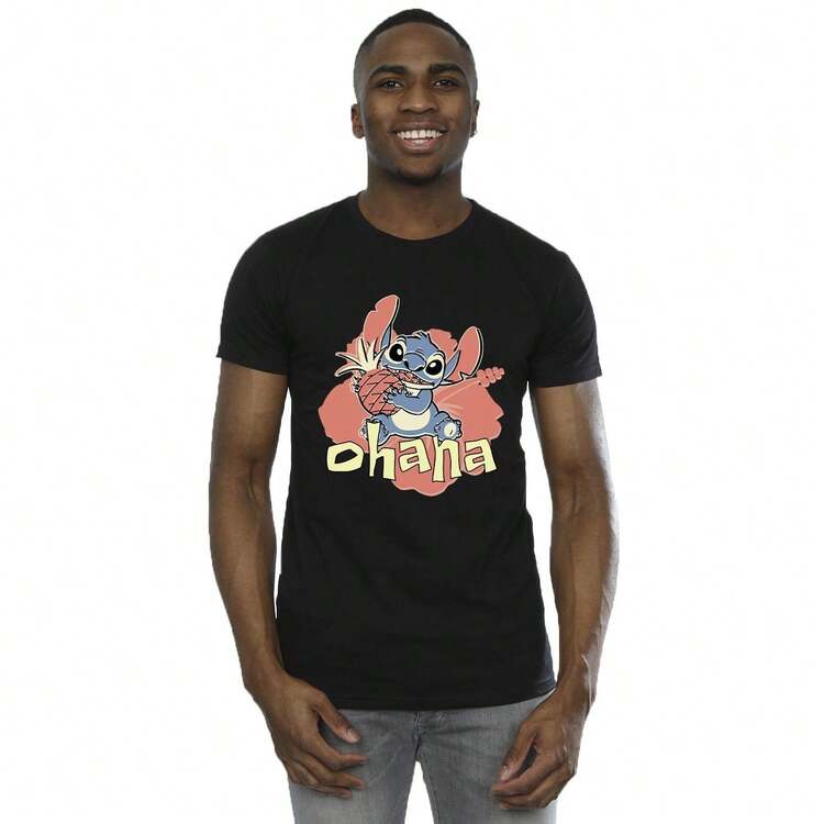 Disney Mens Lilo And Stitch Ohana Pineapple TShirt (Black) - Coffee Brown - View 1