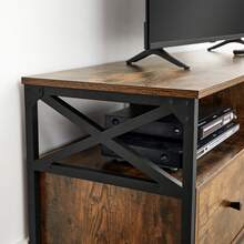 Mueble de TV de hasta 65 Pulgadas, Mueble de TV con 3 cajones, 40 x 147 x 50 cm, Estilo Industrial, Marco de Acero, marrón rústico y Negro - Marrón y negro - Ver 5