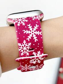 1pc Christmas Snowflakes Printed Silicone Watch Band Compatible With Apple Watch Band Strap 38mm 40mm 41mm 42mm 44mm 45mm 49mm (S10 42)Mm (S10 46)Mm, Fashionable Soft Silicone Sports Watch Strap Bands Compatible With Iwatch Series 11 Ultra 3 SE3 Ultra 2 S10 SE2 9 8 7 SE 6 5 4 3 2 1 , Fine Women Fashion Watch Accessories, Smart Watch Strap/Band, Unique Personalized And Style Strap