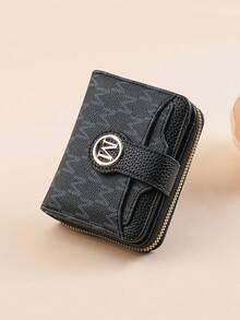 New Litchi Texture Letter Wallet Multi-Card Slots Short Style Small Women Bag Thick Korean Fashion Compact Vintage Coin Purse For Women Wallet Mini Wallet Purse Wallet Small Wallet Cute Wallet Card Wallet Coin Wallet - Black - View 3