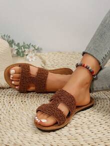 Neue Damen Große Größen bequeme, einfache Einriemen-Sandalen mit rundem Zehenbereich und Cut-Out-Muster, lässige, modische offene Zehensandalen für Strand, Urlaub und Sommer