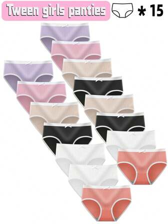 15pcs/Pack Solid Color Bow Decor Daily Wear Triangle Panties, Simple & Comfortable Homewear Panties, Ladylike Panties Favored By Young Girls