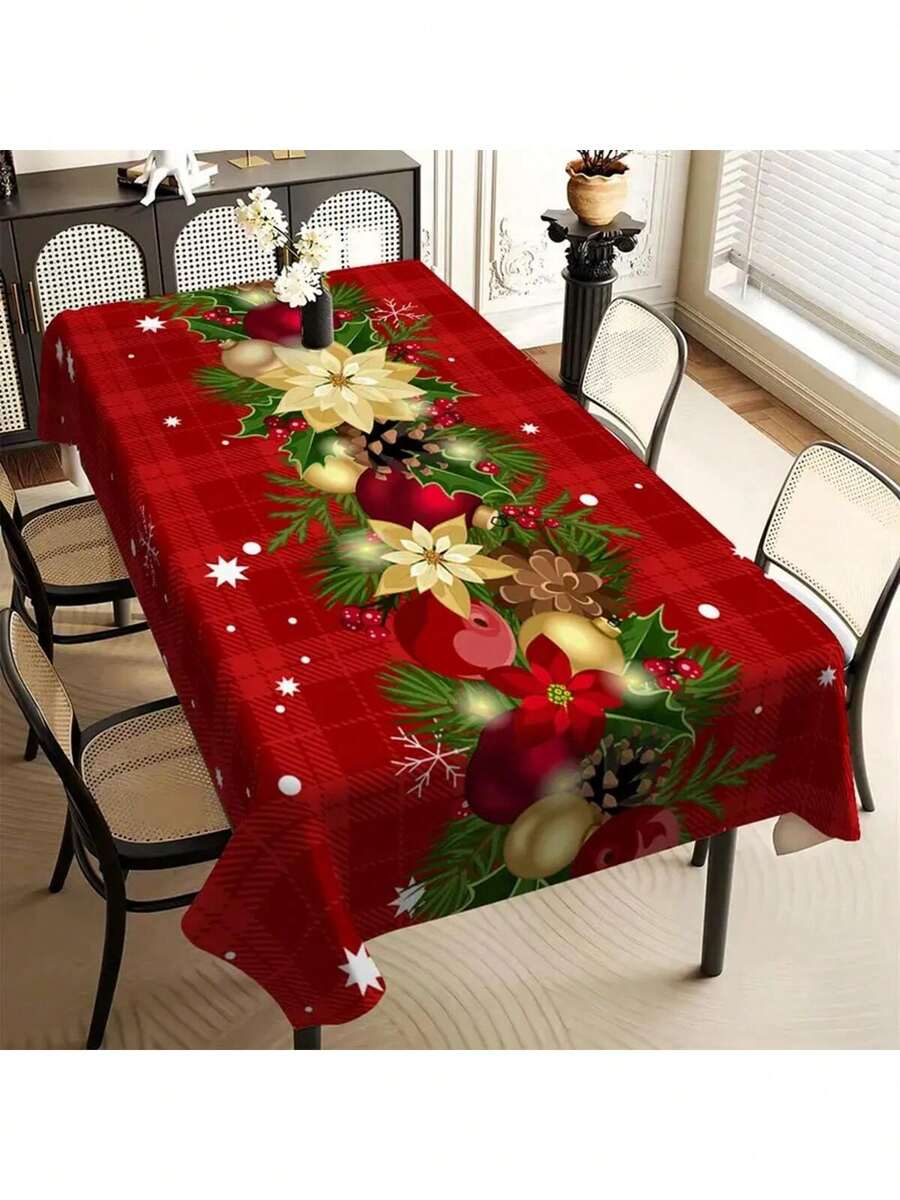 1 PIECE Christmas Print Polyester Rectangular Tablecloth - Stain Resistant & Wrinkle Free, Decorative Table Cloth For Indoor & Outdoor Tabletop, Party, Buffet & Wedding - Machine Woven - Multicolor - View 1