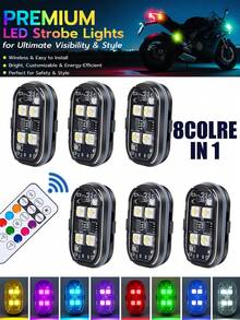 Upgraded 4LEDs 6PCS Wireless LED Strobe Lights With Remote Control, 8 Colors Type-C Rechargeable Led Lights Anti Collision Warning Light For Car Motorcycle Bike Drone Aircraft - Multicolor - View 10