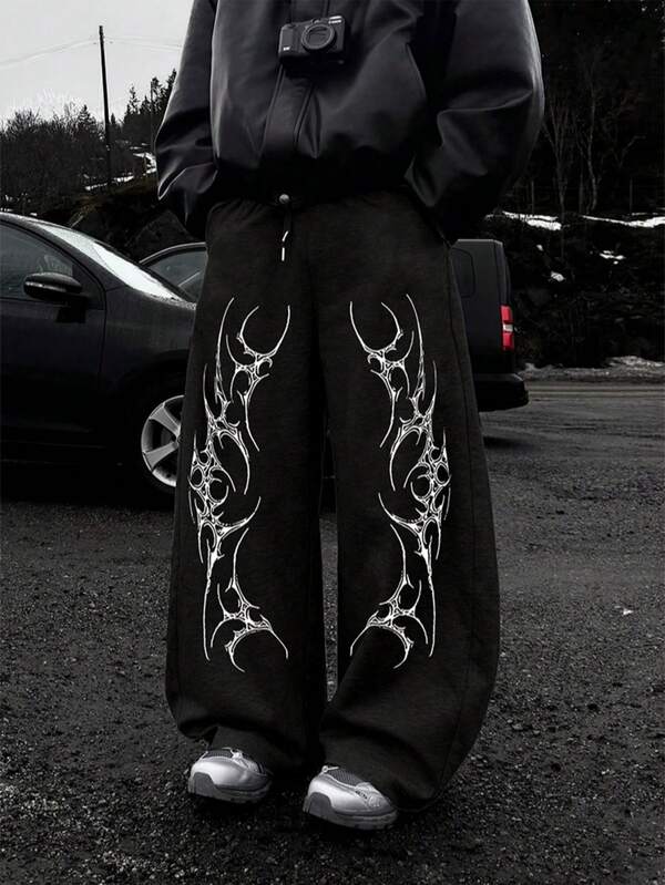 Gothic Stil Gerade Bein Jogginghose, Loose Fit, Unisex, Lässig Streetwear, Bequem, Geeignet für Gym/Workout, Ganzjährig