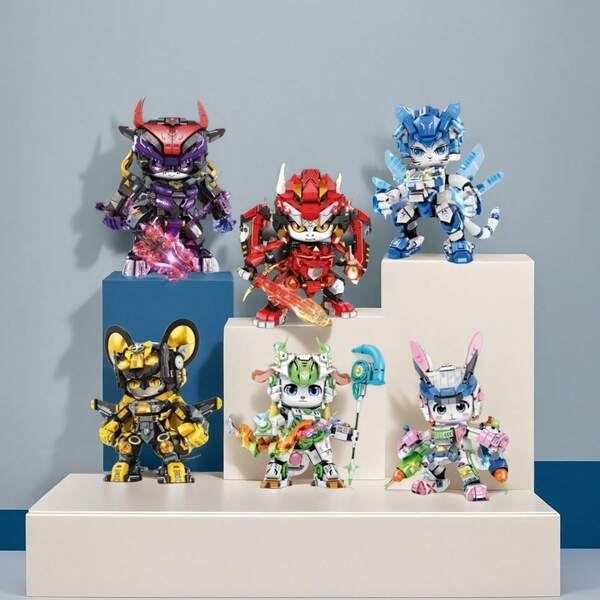 Animal Mecha Building Blocks Set, Multi-Color Plastic, Adult Building Blocks Assembling Dragon, Rabbit, Ox, Tiger, Rat, Sheep Models, Home Decor, Room Decor, Desk Decor, Christmas, Halloween, Birthday Gift