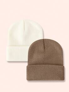 Set de 4 gorros de punto de unicolor, sombreros para niños y niñas, gorros calientitos para bebés para usar en exteriores, otoño/invierno - Multicolor - Ver 92