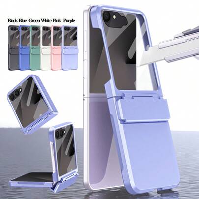 Hadaasi 1pc Multi-Color Flat Hinge Axis Integrated Screen Protector + Hinge + Stand 3-In-1 Flip Tempered Glass Case Shell With 360-Degree Full Coverage Foldable Protective Cover, PC High-End Solid Color Fashionable Cute Hard Phone Case Compatible With Samsung Galaxy Z Flip 7/Z Flip 6/Z Flip 5/Z Flip 4/Z Flip 3/Z Fold 7/Z Fold 6/Z Fold 5/Z Fold 4/Z Fold 3