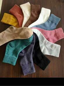 5/1 par de calcetines de media caña de unicolor para mujer, puño acanalado suelto, versátil, resistente al olor, sin ataduras, cálido y suave, adecuado para el hogar, uso diario, deportes al aire libre