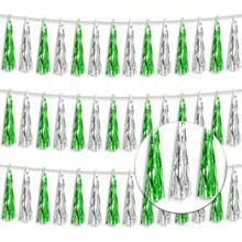 3P Metallic Fringe Tassel Banner Garland Foil Tinsel Streamer Wall Hanging Curtain Backdrop Banner For Parade Floats, Graduation Decorations, Father's Day Party Decoration(Silver)Halloween Christmas New Year - Green Silver - 查看 12