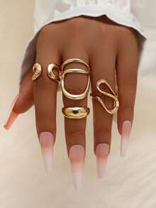 4pcs/Set Professional Design Gold Tone Ring Set (For Women) - Gold - View 4