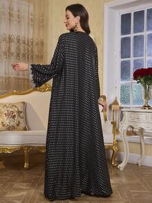 Gold Foil Long Sleeve Modest Dress - Black - View 2