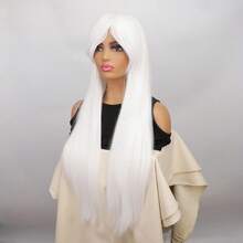Parrucca sintetica bianca dritta con frangia per costumi di Ognissanti e cosplay di anime - lunga e dall'aspetto naturale