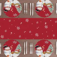 Schneemann Weihnachts-Rot Tischdecke, quadratisch, runde Tischsets, Tannen und Schneeflocken, Winter Feiertags Küchen- und Esszimmer Tischdekoration, geeignet für Innen- und Außenbereich Haus-Party Dekoration, in verschiedenen Größen erhältlich - Verschiedenfarbig - Übersicht 10