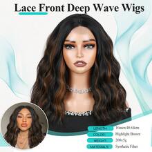 4*1 Lace Front Deep Wave Wigs Short Highlight Brown Curly Wave Wig For Women Synthetic Fiber 16 Inch Mix Brown Wavy Wigs Natural Looking Water Wave Synthetic Wig Middle Part Body Wave Wig Curly Hair Wigs For Daily Life Use
