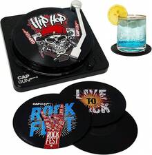 Funny Retro Vinyl Record Coasters, Creative Drink Coasters Set Of 6 With Vinyl Record Player Holder For Music Lovers, Housewarming Hostess Gifts, Birthday And White Elephant Gifts Ideas - Rock - View 10