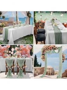 90*180cm/90*300cm Camino de mesa de gasa plisada estilo bohemio, decoración de mesa para fiesta de campo, boda, fiesta, Navidad, Acción de Gracias, baby shower, estilo granja - Multicolor - Ver 5