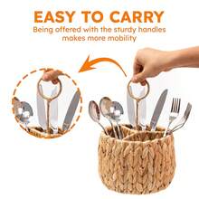 Wicker Cutlery Storage Box, Kitchen Countertop Cutlery Holder, Silverware Box Natural Woven Cutlery Box With 3 Compartments, Cooking Utensil Organizer - màu xanh lá - Xem 5