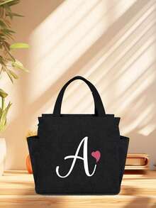 Insulating Lunch Bag, Letter Print Women Cooler Handbags Student Thermal Lunch Bags, For Work Canvas Food Tote Bag, High-Capacity Thermal Bag, For Women Insulated Refrigerated Lunch Box Bag, Picnic Bag, Fridge Bag Name Initials Letter Pattern Cooler Lunch Box ,Ice Pack Food Storage Bag For Traveling Portable Waterproof Bag Insulated Lunch Bag Lunchbox