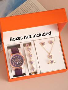 1pc Women's Fashion Simple 3-Eye Roman Scale Dial Quartz Wrist Watch & 6pcs Women's Elegant Quartz Watch Set (No Box) - Multicolor - View 12