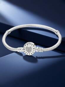 1 pieza Elegante brazalete básico de plata de ley 925 con corazón retorcido de 16-21 cm para mujer, regalo para novia, joyería fina para damas - Plateado - Ver 6